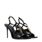 Black Leather Stiletto Heel Sandals