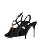 Black Leather Stiletto Heel Sandals