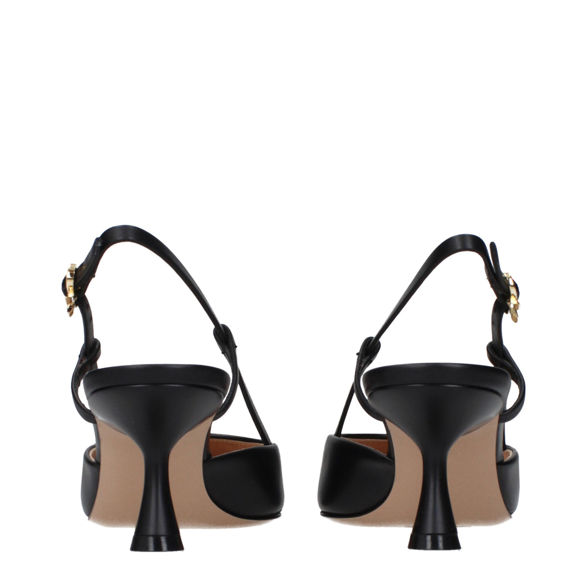 Black Leather Mid Heel Pumps