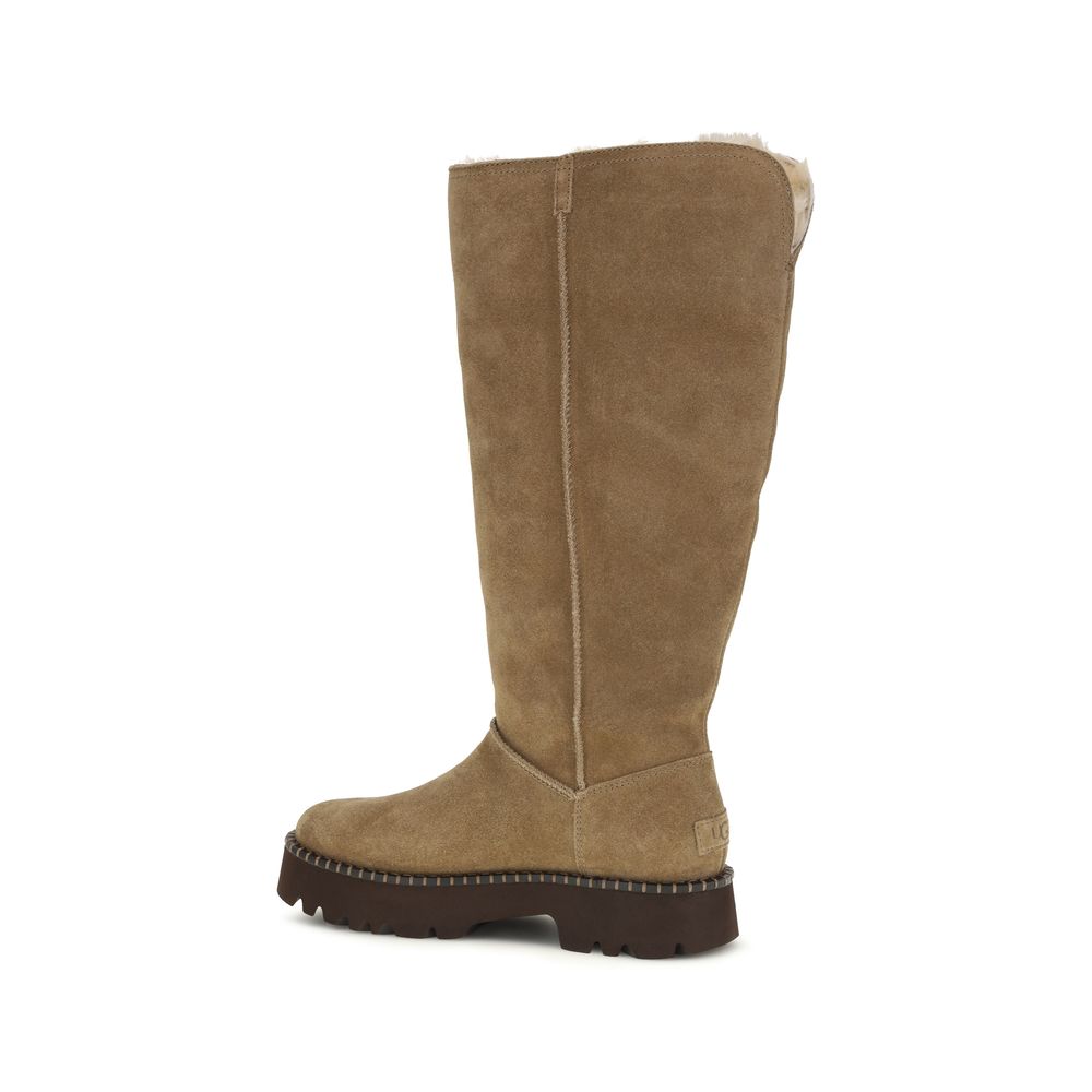Beige Suede Leather Flat Boots