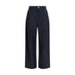 Blue Cotton Casual Pants