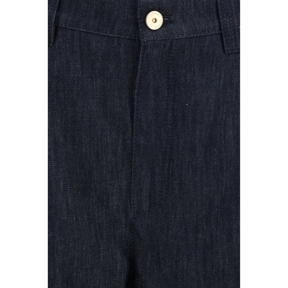 Blue Cotton Casual Pants