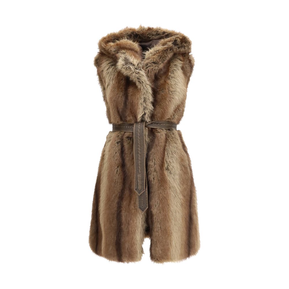 Brown Polyester Sleeveless Jacket