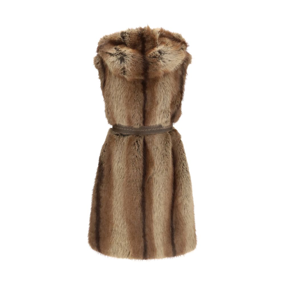 Brown Polyester Sleeveless Jacket