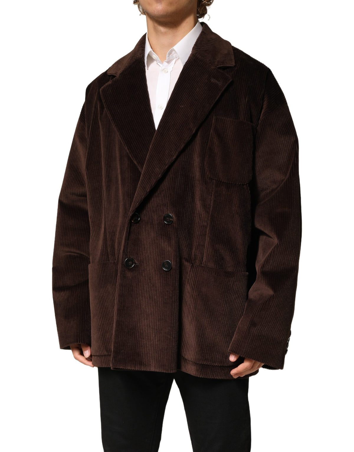 Brown Double Breasted Corduroy Blazer Jacket