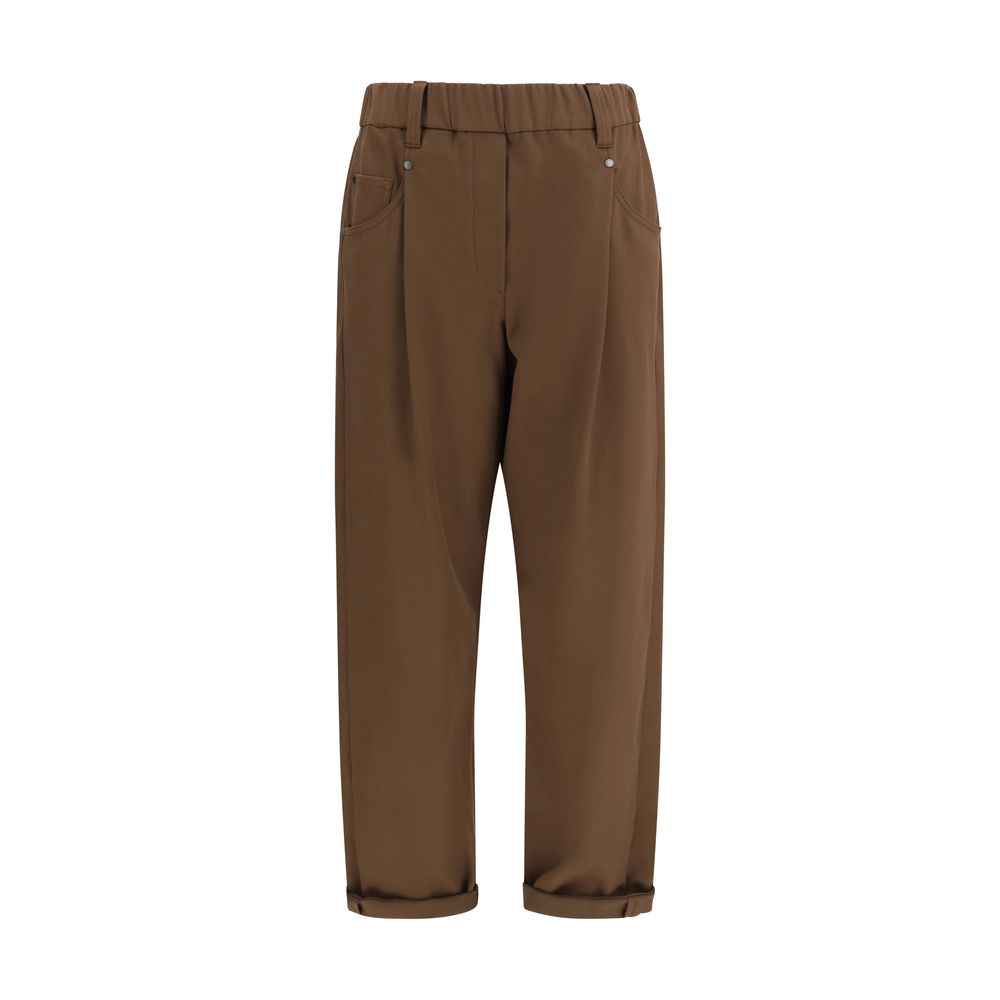 Brown Cotton Casual Pants