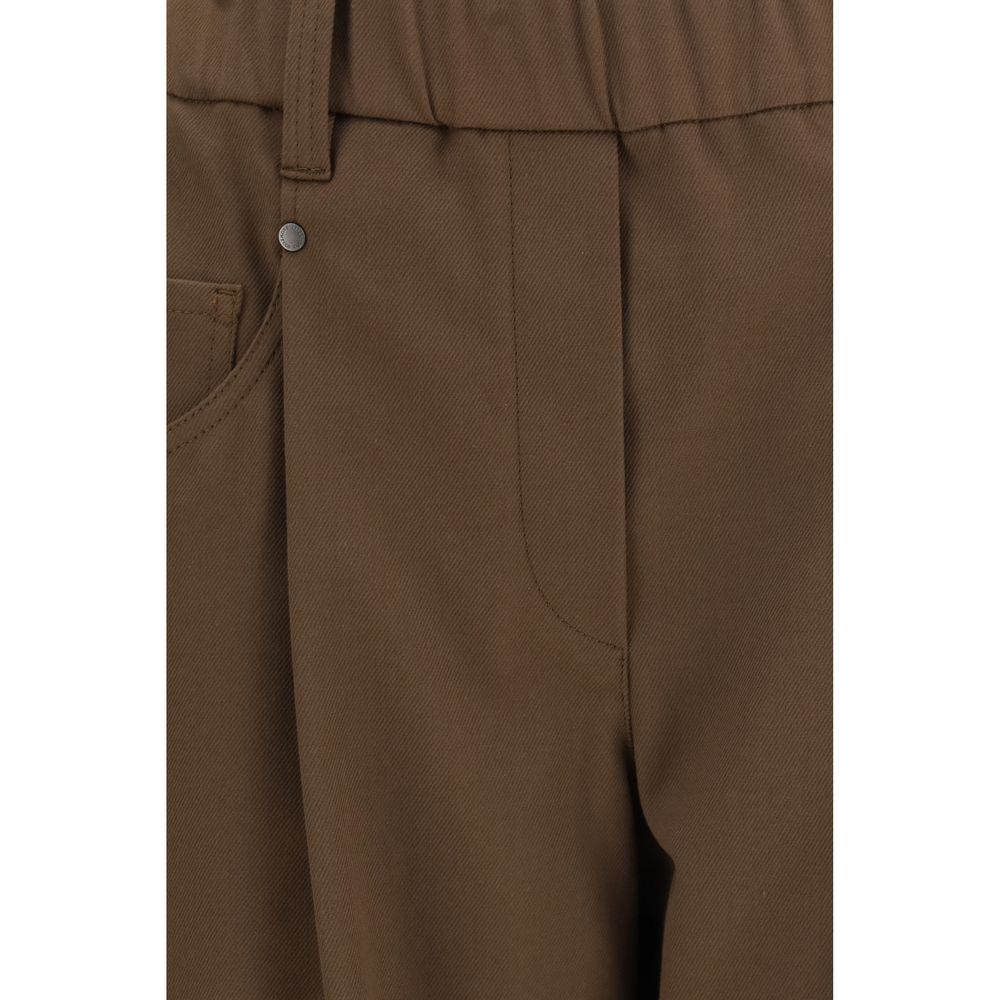 Brown Cotton Casual Pants
