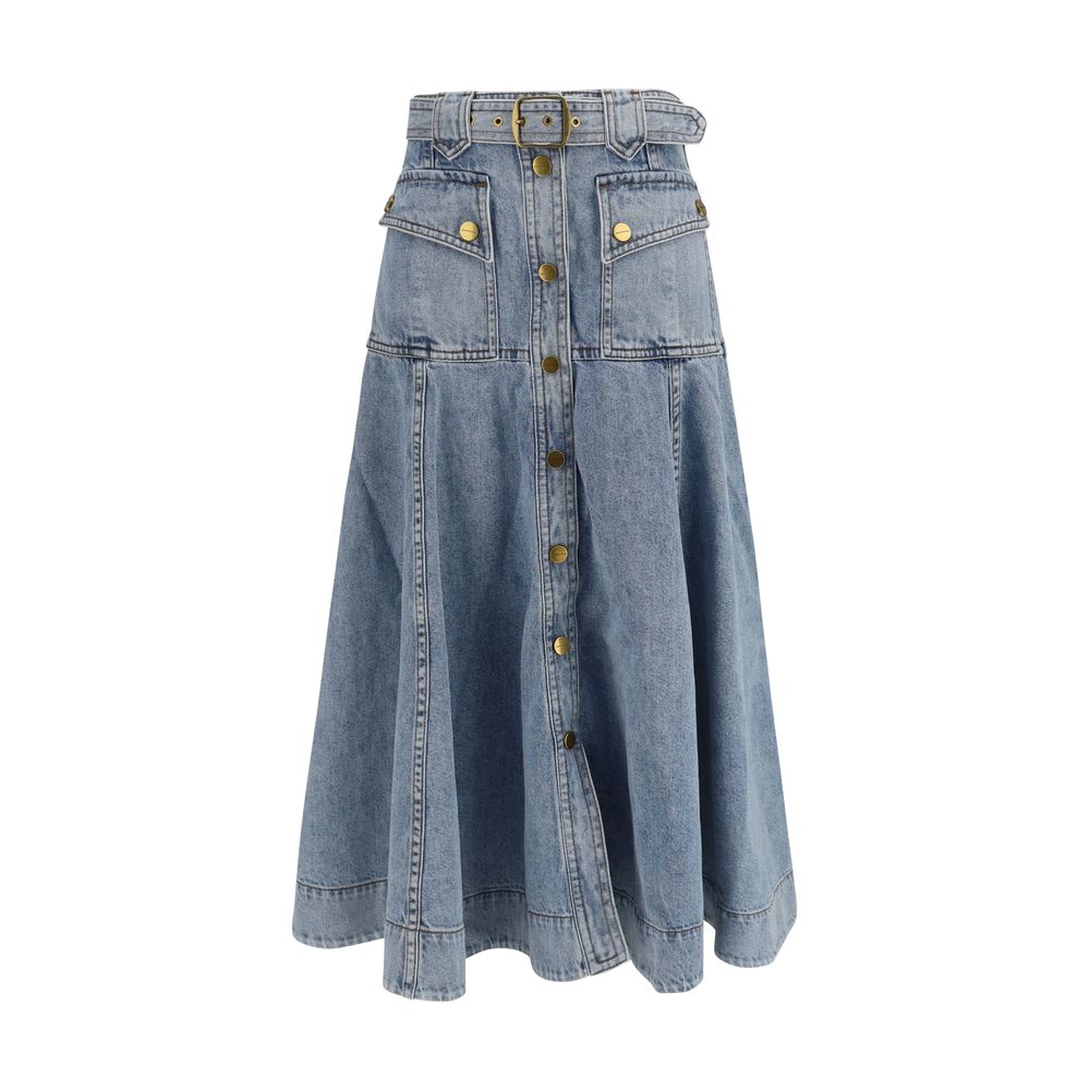 Blue Cotton Midi Skirt