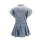 Blue Cotton Casual Dress