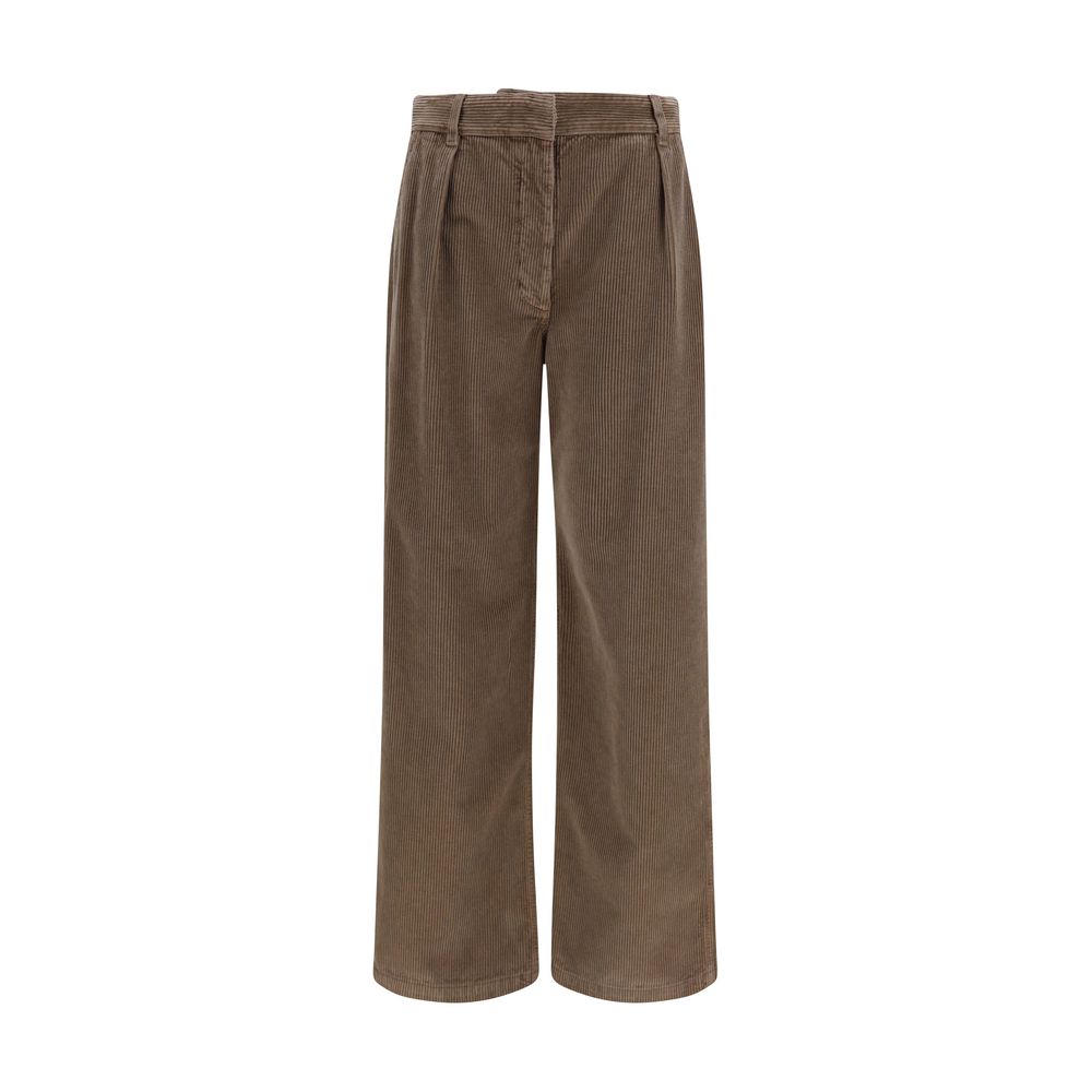 Brown Cotton Casual Pants
