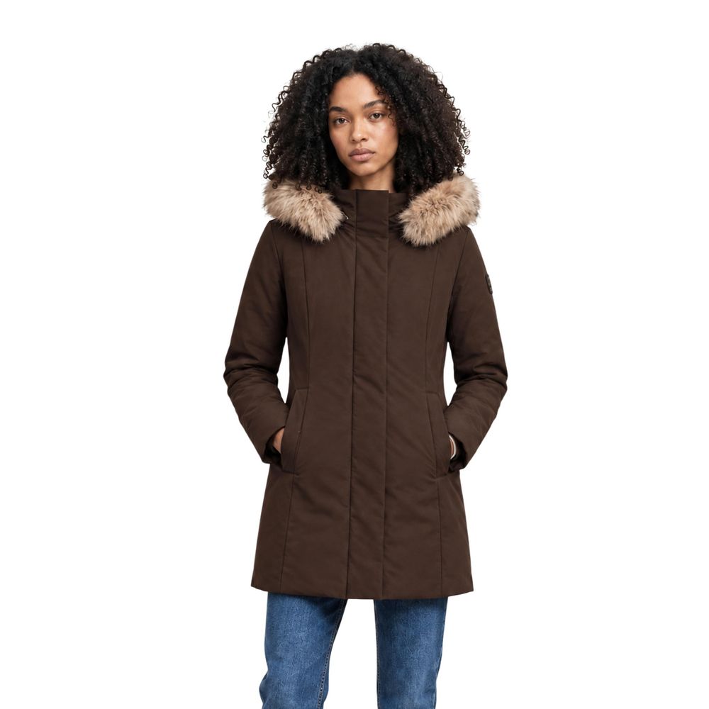 Brown Polyester Full-Length Jacket