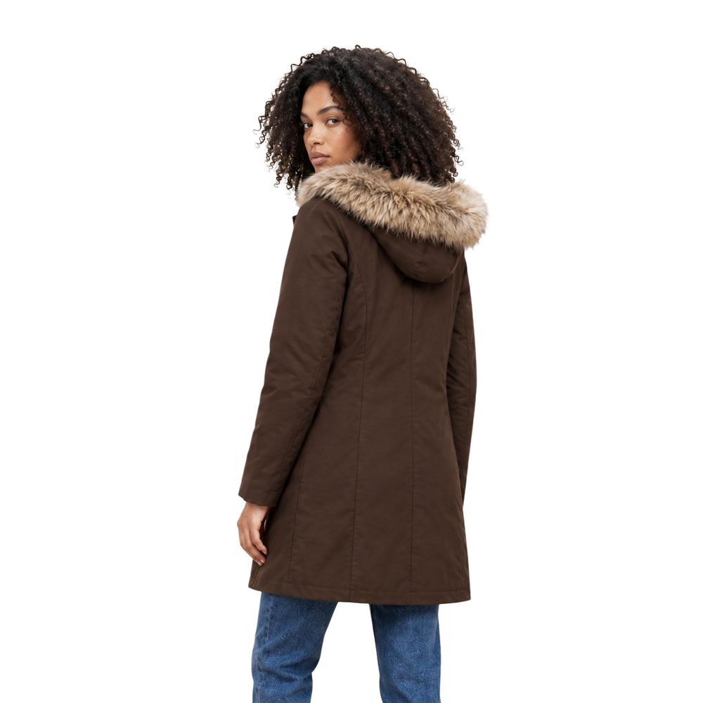 Brown Polyester Full-Length Jacket