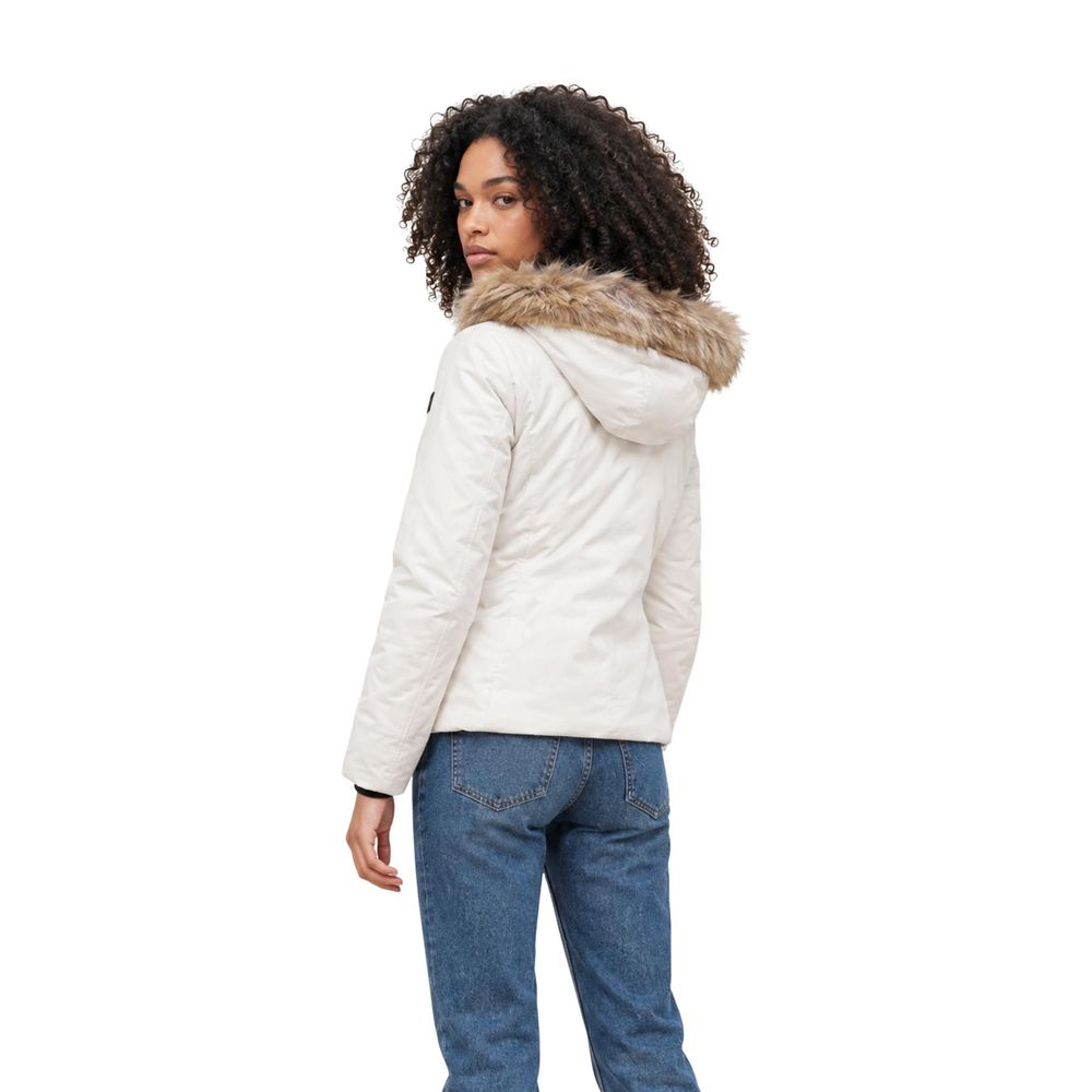 Cream Polyester Full-Length Jacket