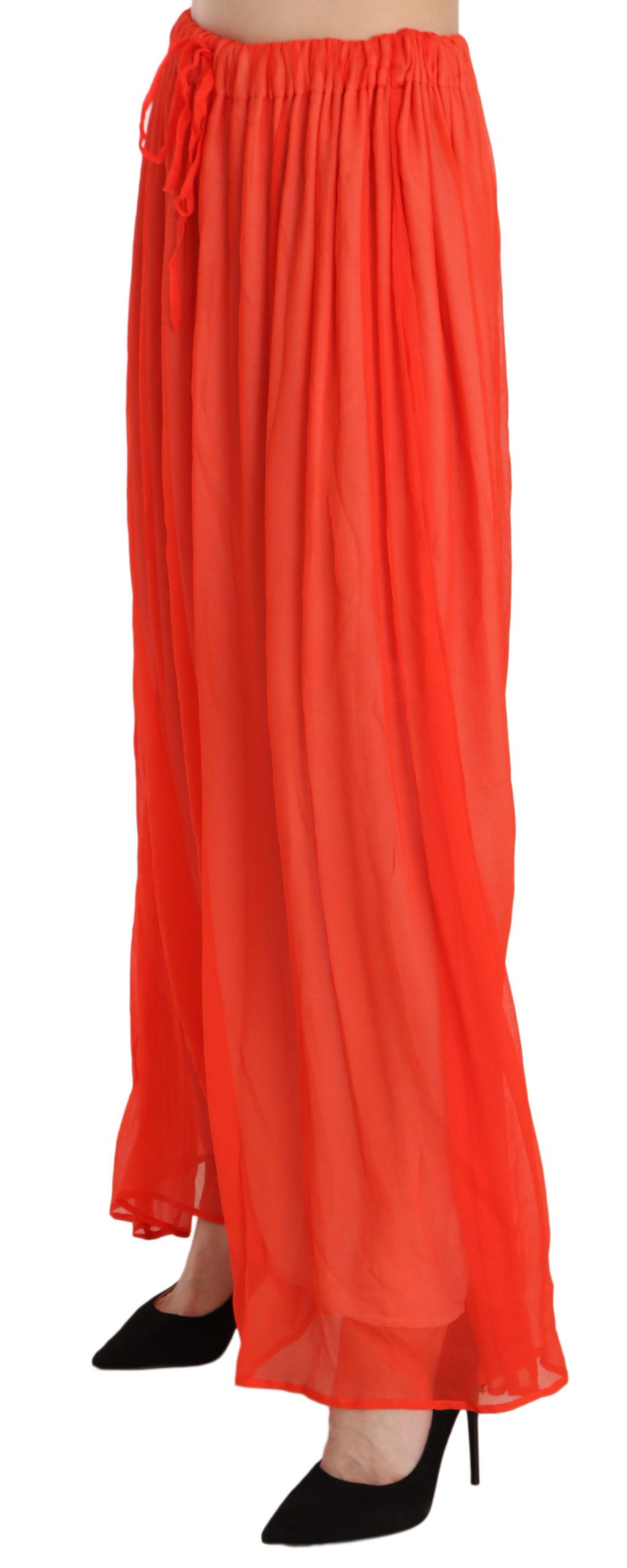 Elegant Orange Pleated Maxi Skirt