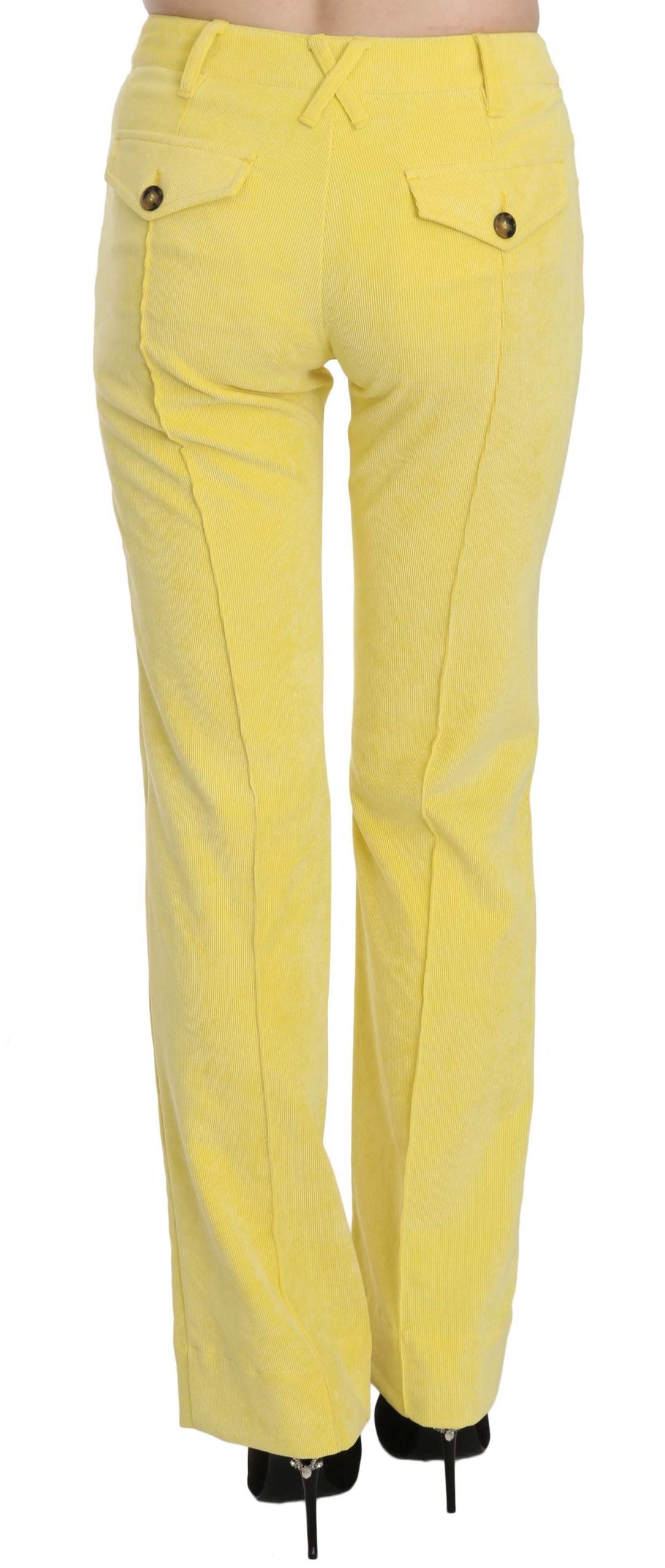 Chic Yellow Corduroy Mid Waist Pants