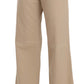 Beige Mid Waist Flared Luxury Trousers