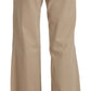 Beige Mid Waist Flared Luxury Trousers