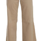 Beige Mid Waist Flared Luxury Trousers