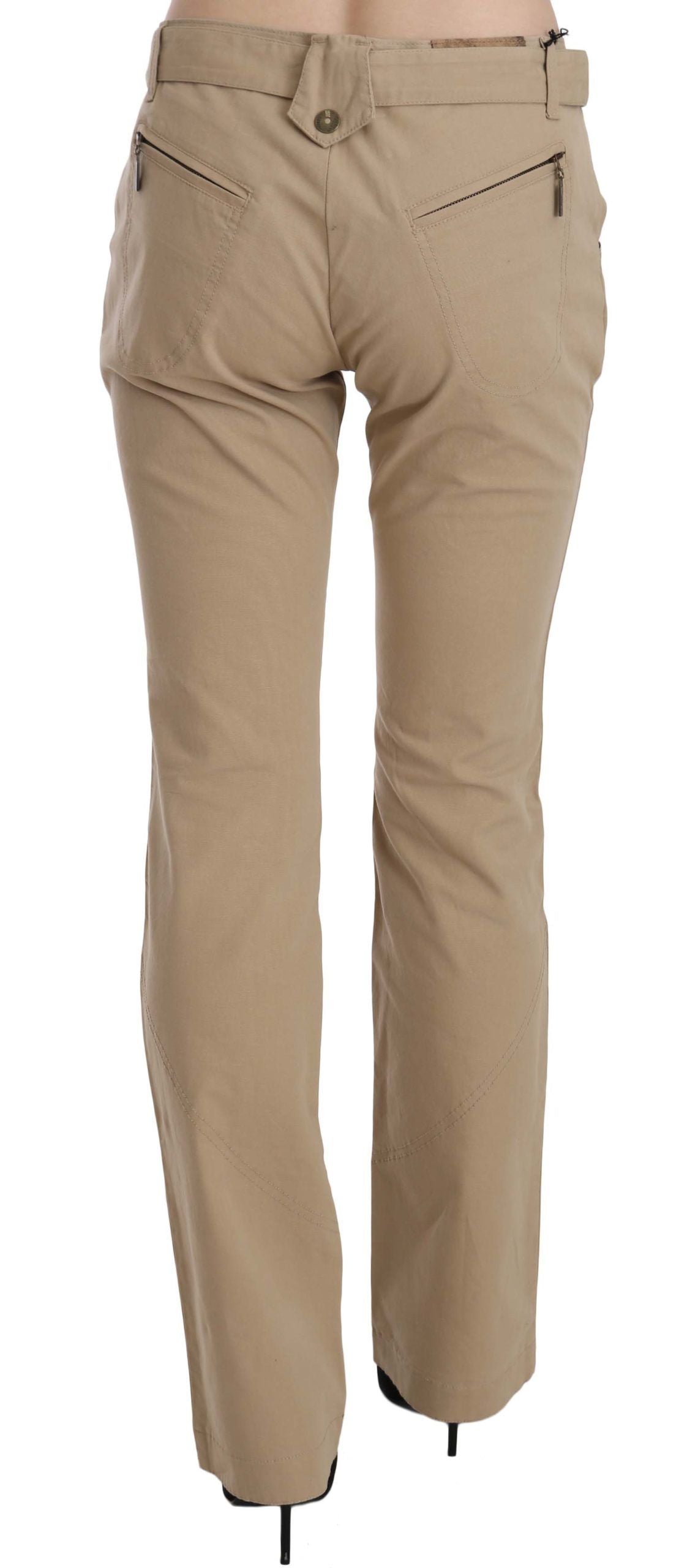 Beige Mid Waist Straight Leg Pants