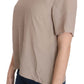 Elegant Beige Silk Blend Crew Neck Blouse