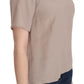 Elegant Beige Silk Blend Crew Neck Blouse