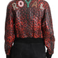 Red Leopard Bomber Leather Jacket with Crystal Buttons