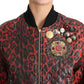 Red Leopard Bomber Leather Jacket with Crystal Buttons