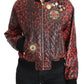 Red Leopard Bomber Leather Jacket with Crystal Buttons