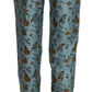 High Waist Tapered Silk Pants in Blue Print