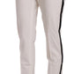 Elegant White Stripe Wool Tapered Trousers