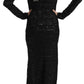 Black Silk Sheath Maxi Dress with Sequins