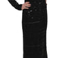 Black Silk Sheath Maxi Dress with Sequins