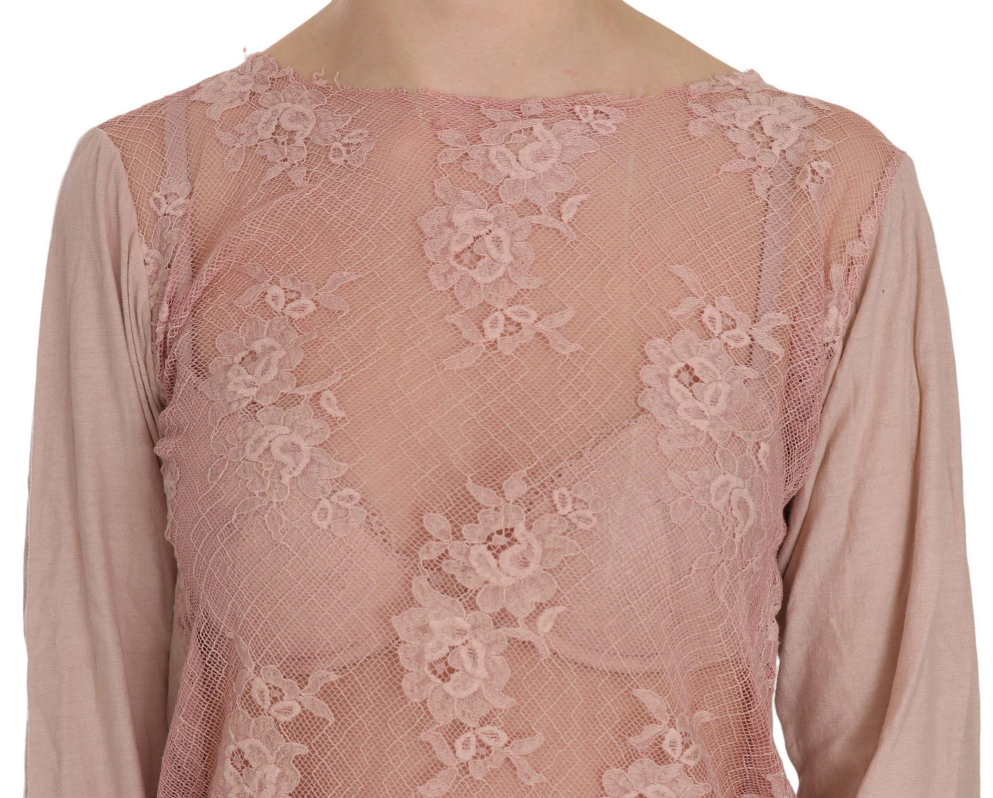 Elegant Pink Lace Boat Neck Blouse