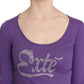 Elegant Purple Crystal Embellished Long Sleeve Top