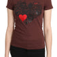 Chic Brown Hearts Printed Short Sleeve Top