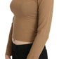 Elegant Brown Long Sleeve Cropped Top