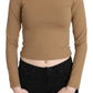 Elegant Brown Long Sleeve Cropped Top