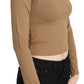 Elegant Brown Long Sleeve Cropped Top