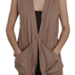 Chic Sleeveless Cotton Cardigan Vest - Elegant Brown