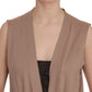 Chic Sleeveless Cotton Cardigan Vest - Elegant Brown