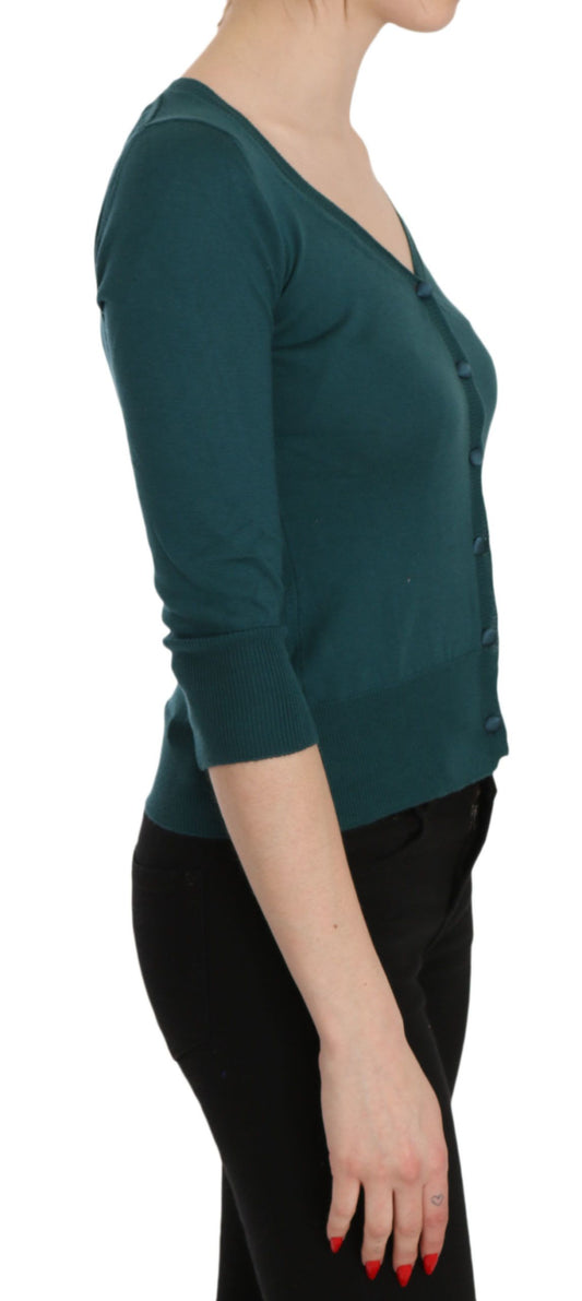 Chic Blue Green Cotton Cardigan Top