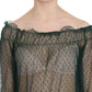 Elegant Green Mesh Long Sleeve Top