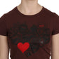 Chic Brown Heart Print Crew Neck Top