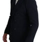 Elegant Dark Blue Dotted Slim-Fit Blazer