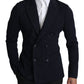 Elegant Dark Blue Dotted Slim-Fit Blazer