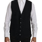 Sleek Black Cotton Blend Dress Vest