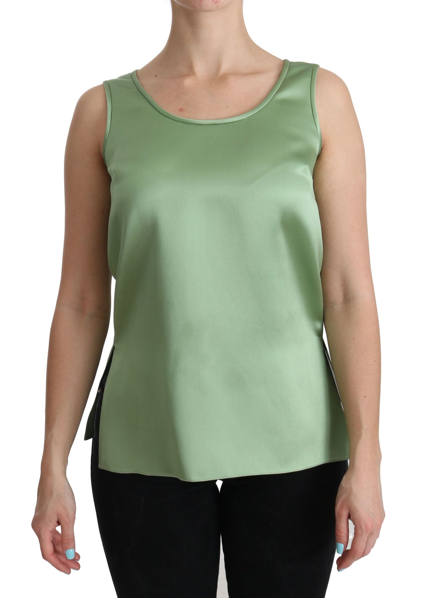 Elegant Silk Sleeveless Top in Light Mint Green