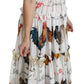 White Rooster Sheath Midi Cotton Dress