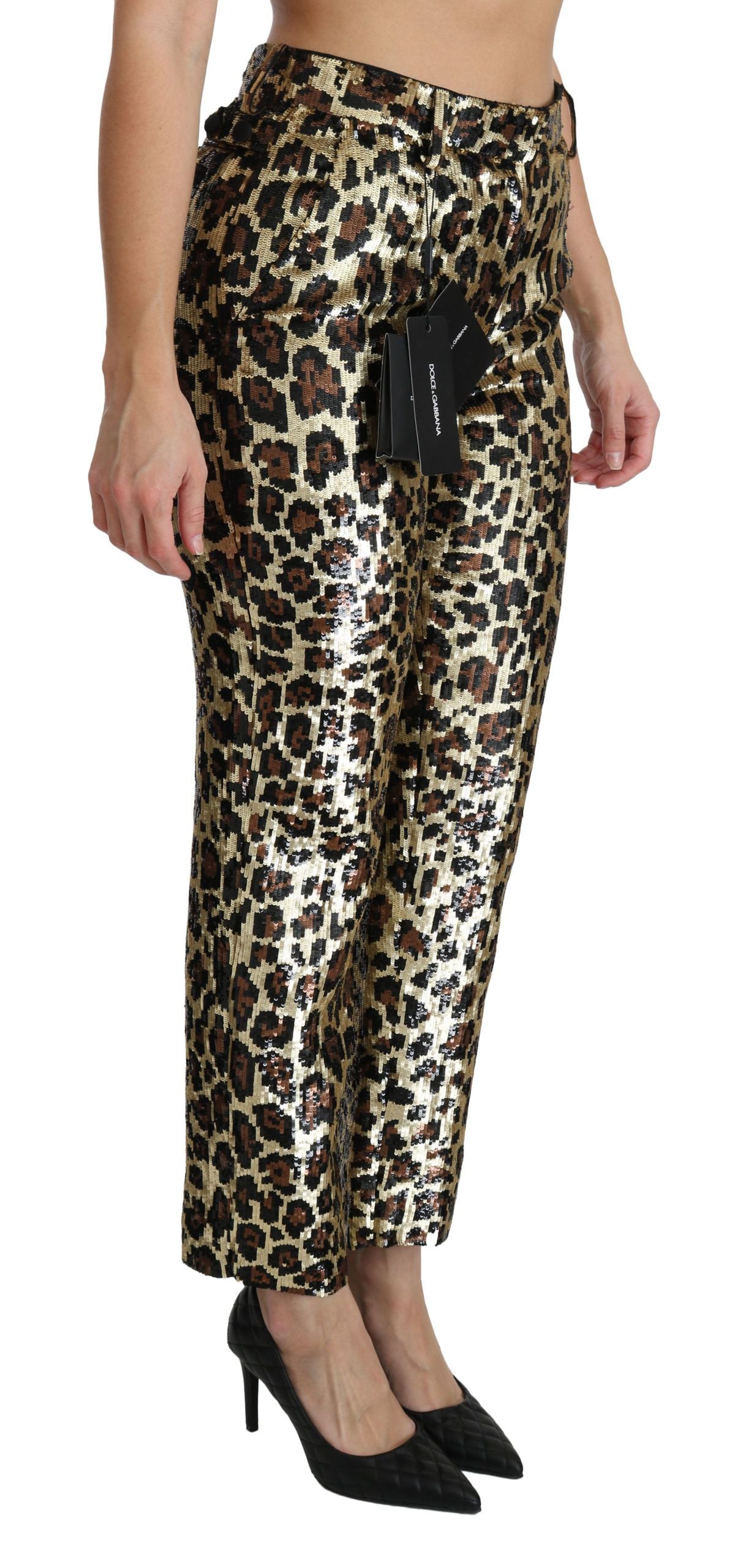 Chic High Waist Leopard Sequin Pants