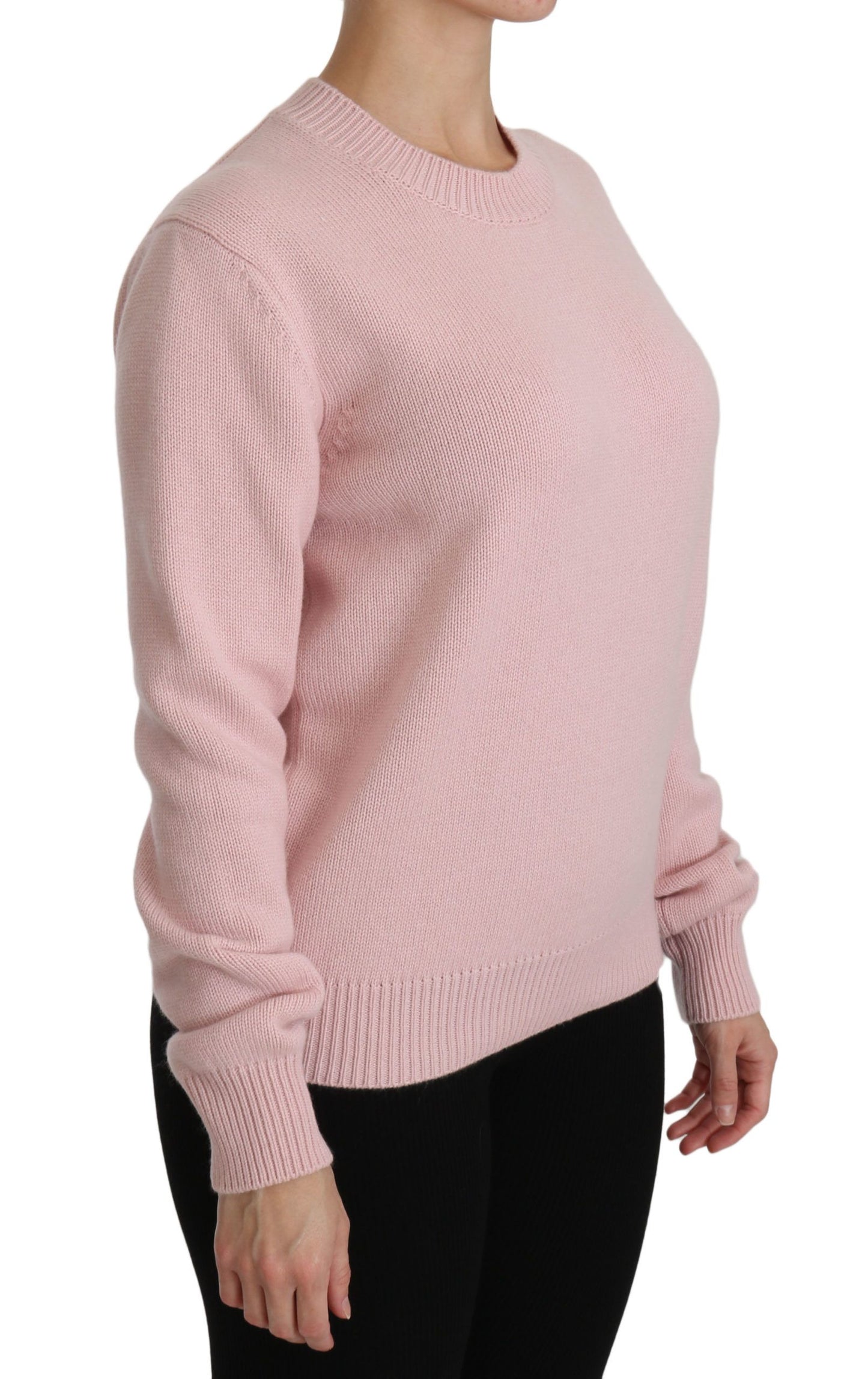 Cashmere-Blend Pink Crew Neck Sweater